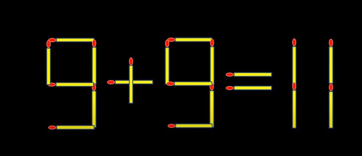 Thử tài IQ: Di chuyển một que diêm để 9+9=11 thành phép tính đúng- Ảnh 1.
