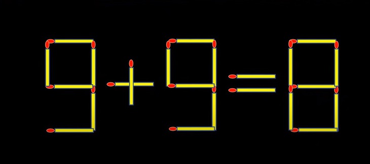 Thử tài IQ: Di chuyển một que diêm để 9+9=8 thành phép tính đúng- Ảnh 1.
