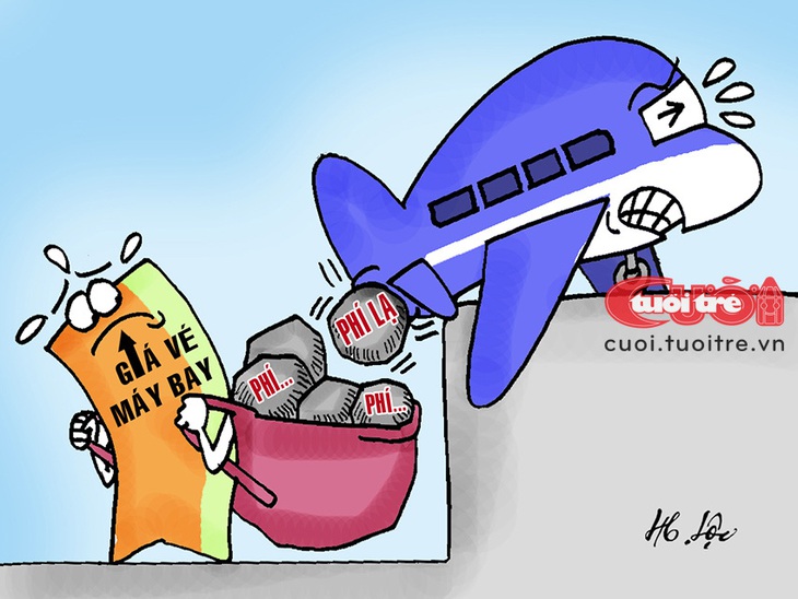 Những khoản thu lạ đè nặng giá vé máy bay - Tranh: Hữu Lộc 