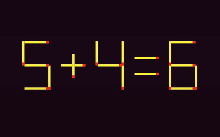Thử tài IQ: Di chuyển hai que diêm để 5+4=6 thành phép tính đúng