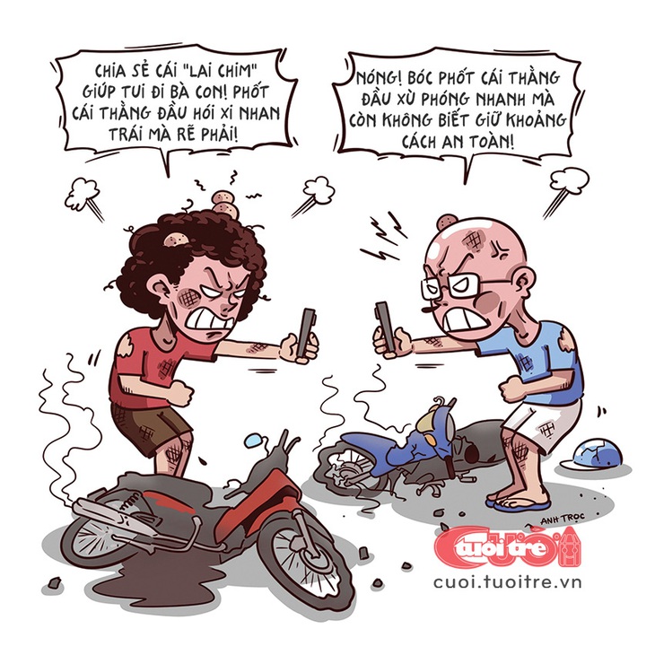 Pha xử lý va chạm giao thông quá cồng kềnh - Tranh: Anh Trọc Comics