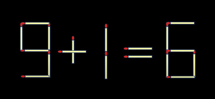Thử tài IQ: Di chuyển hai que diêm để 9+1=6 thành phép tính đúng- Ảnh 1.