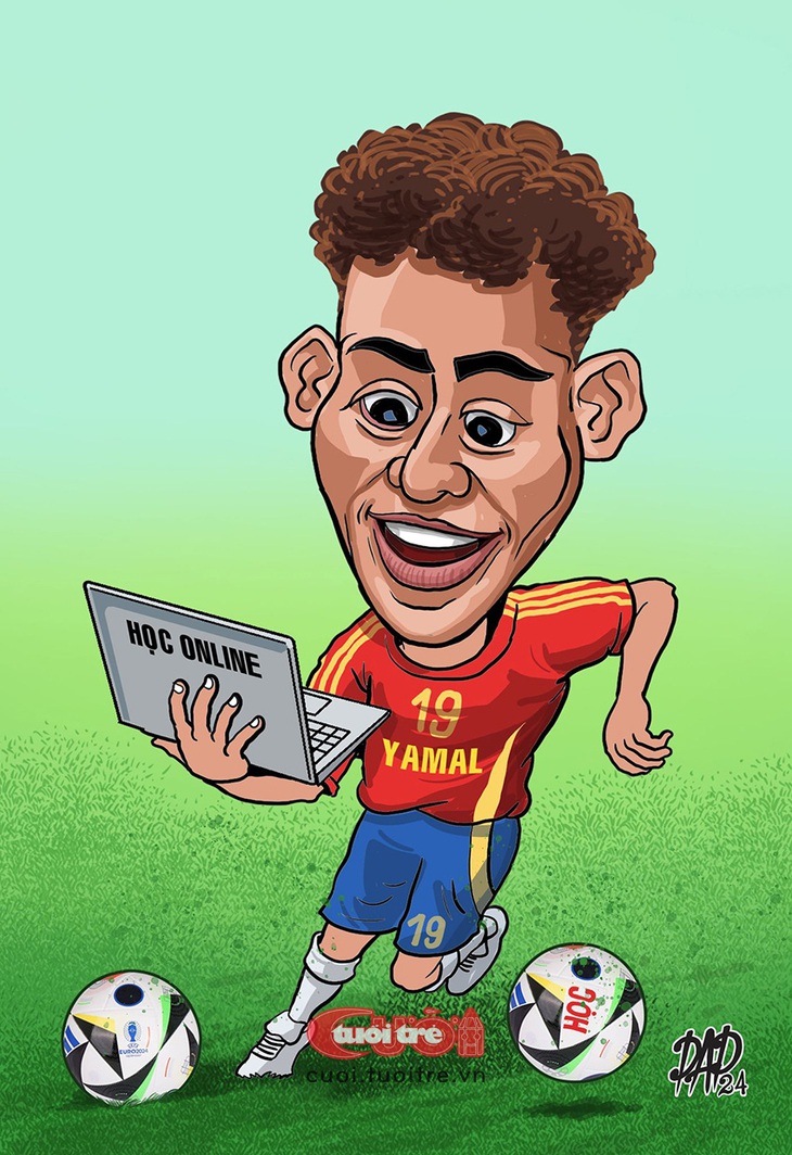 Lamine Yamal vừa đá Euro vừa làm bài tập về nhà - Tranh: DAD