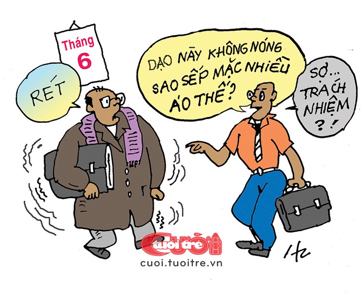 Quan mặc áo rét vì... sợ sai - Tranh: Hà Huy Chương 