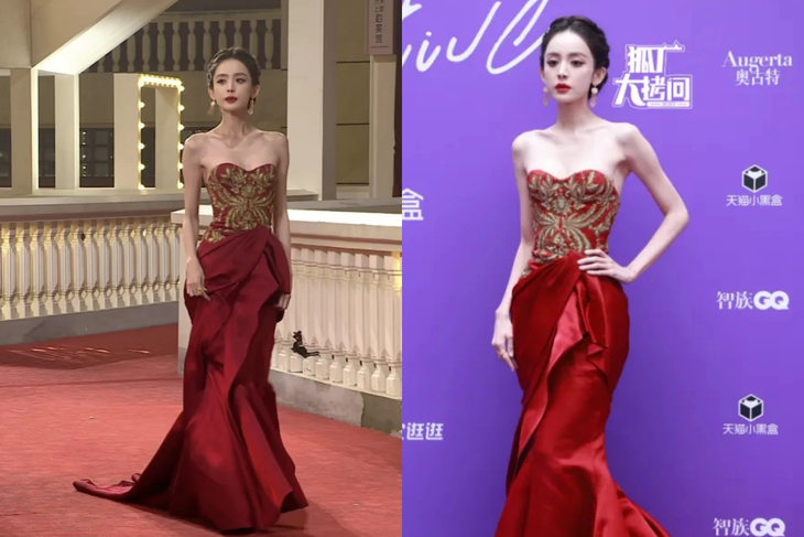 Cổ Lực Na Trát lựa chiếc váy đỏ bó sát cùng lối trang điểm tinh tế, đôi môi đỏ mọng tôn lên vẻ đẹp quyến rũ trên gương mặt. Song, nếu nhìn tổng thể toàn thân hình, giá trị nhan sắc của cô ngay lập tức giảm xuống bởi trông cô chỉ còn da bọc xương.