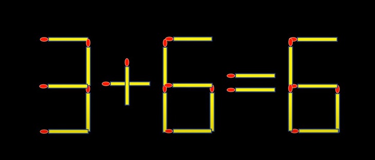 Thử tài IQ: Di chuyển hai que diêm để 3+6=6 thành phép tính đúng- Ảnh 1.
