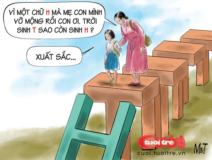 Phụ huynh học sinh: Trời sinh T sao còn sinh H? - Tranh: Đỗ Minh Tuấn 