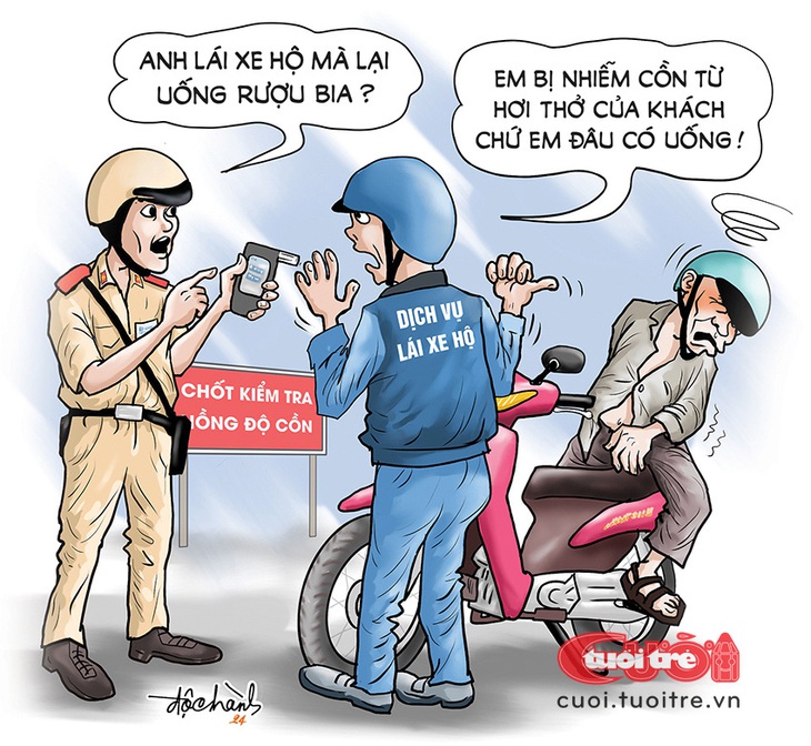 Dịch vụ chở người uống rượu bia cũng bị nhiễm nồng độ cồn - Tranh: Độc Hành 