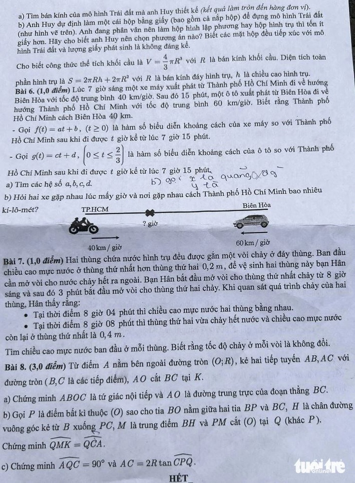 Trang 2 đề thi toán lớp 10 TP.HCM - (Ảnh: Duyên Phan)