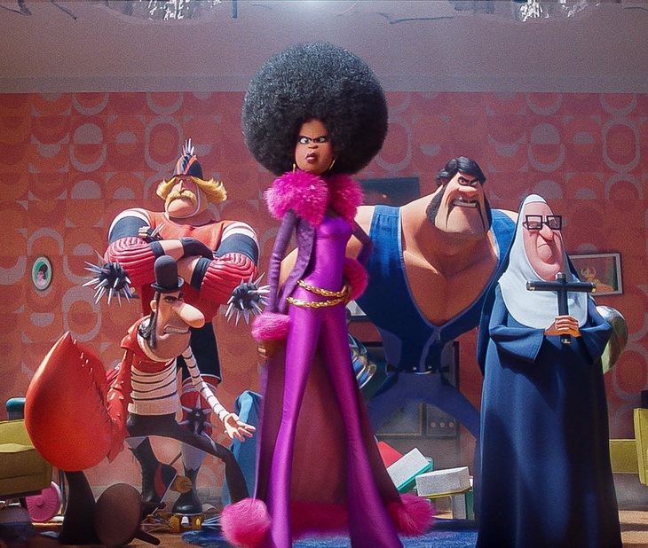 Ngoài sự ác độc, Belle Bottom vô cùng tự tin và cực kỳ “cool ngầu” với gu thời trang không phải hạng xoàng. Cô nàng phản diện luôn xuất hiện với outfit mang phong cách những năm 70 với chiếc quần ống loe màu tím nổi bật.