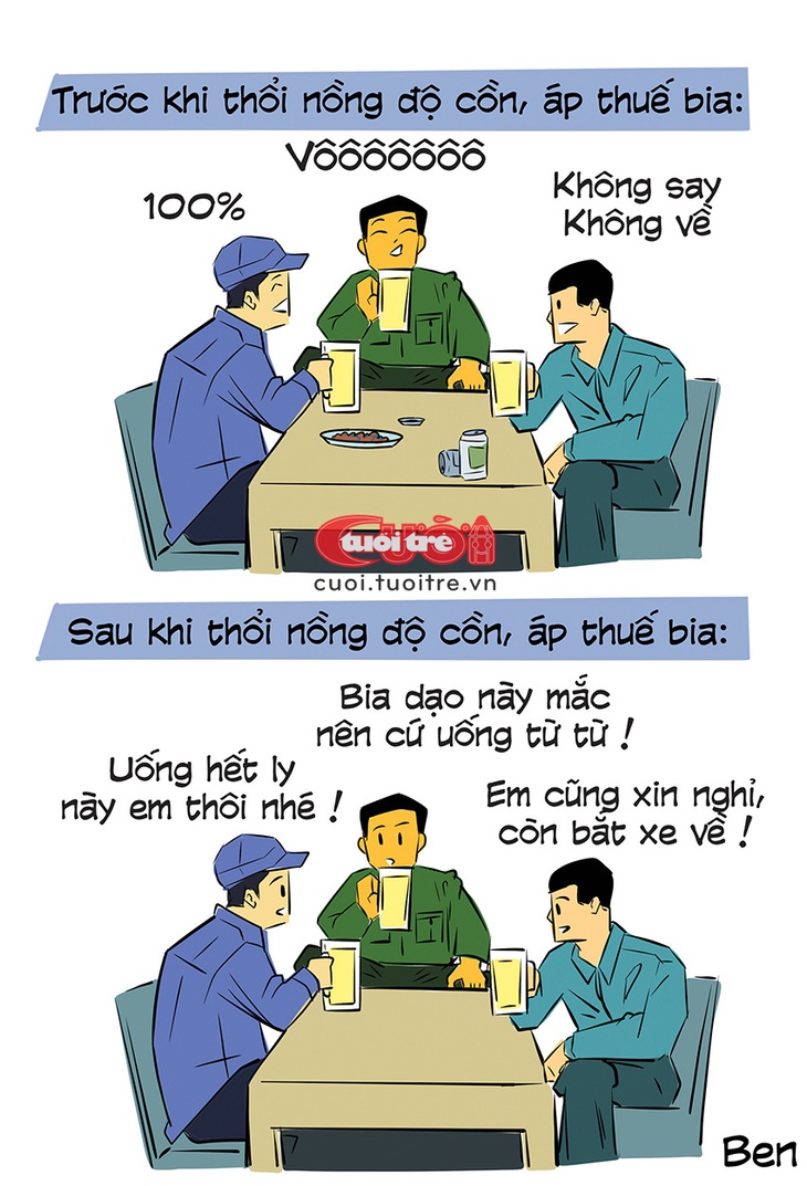 Nỗi buồn bợm nhậu sẽ nhân đôi, nhân ba... - Tranh: BEN 