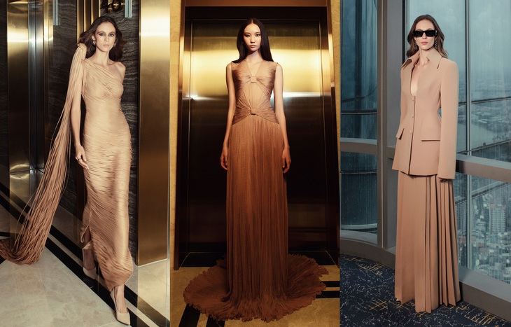 Lần này, Công Trí bổ sung thêm nhiều kỹ thuật mới vào bộ sưu tập, trong đó có đính kết hạt trên từng dây vải để tạo độ lóng lánh mà không phô trương, hay sử dụng chuỗi dây để tạo nút thắt trên vai hay lưng váy.