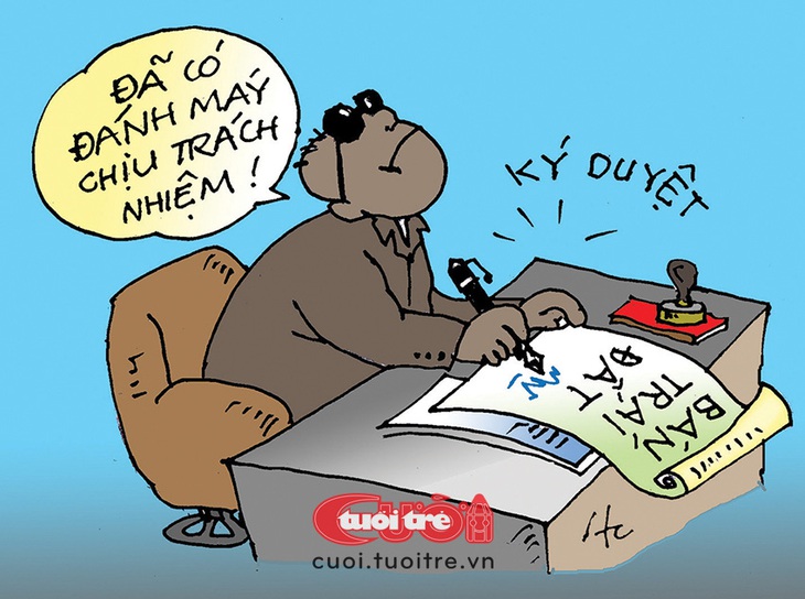 Lỗi đánh máy: Ông sếp bán cả Trái đất  &nbsp;- Tranh: Hà Huy Chương 