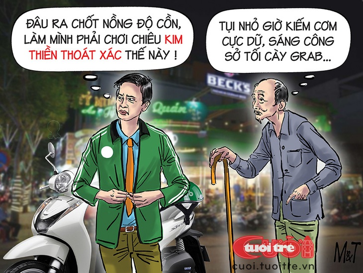 Dùng chiêu "kim thiền thoát xác" để thông chốt đo nồng độ cồn - Tranh: Đỗ Minh Tuấn 