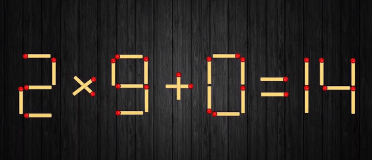 Thử tài IQ: Di chuyển một que diêm để 2x9+0=14 thành phép tính đúng - Ảnh 1.