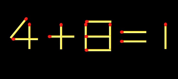 Thử tài IQ: Di chuyển một que diêm để 4+8=1 thành phép tính đúng - Ảnh 1.