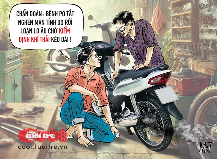 Xe máy hồi hộp chờ kiểm định khí thải - Ảnh 1.