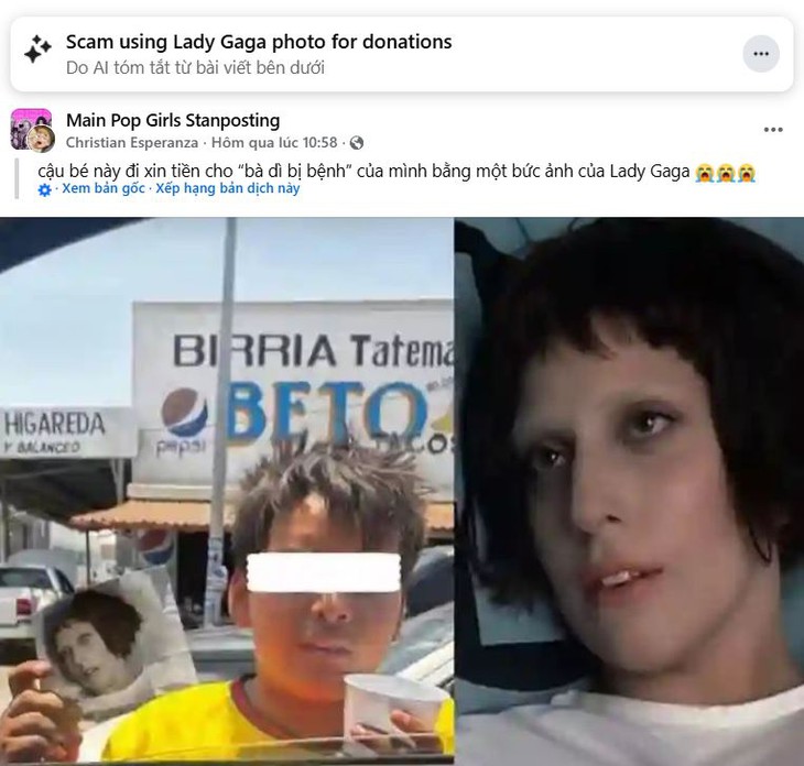 Thực hư vụ cậu bé cầm ảnh Lady Gaga 'xin tiền cho bà dì bị bệnh' - Ảnh 2.