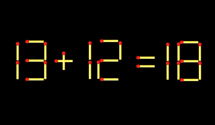 Thử tài IQ: Di chuyển một que diêm để 13+12=18 thành phép tính đúng - Ảnh 1.
