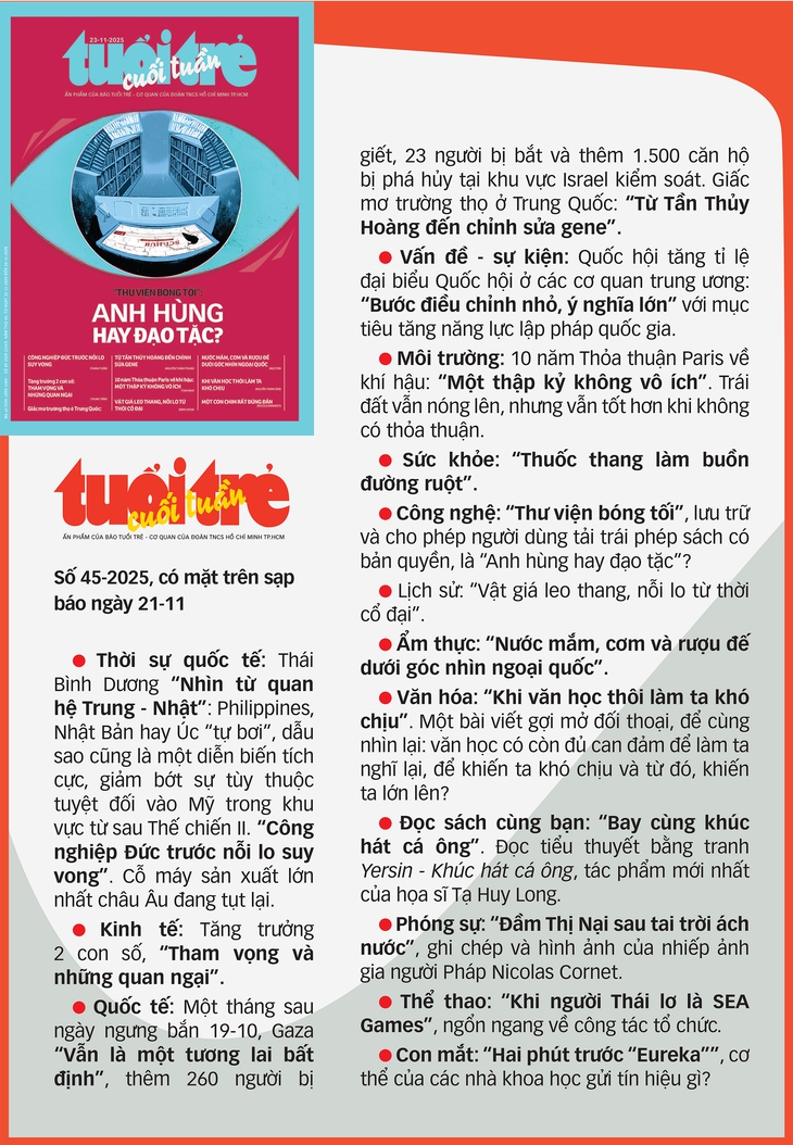 Tuổi Trẻ Cuối Tuần số 45-2025: Thư viện bóng tối - anh hùng hay đạo tặc? - Ảnh 2.