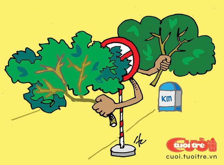 Biển báo lấp ló làm khó người đi đường - Ảnh 1.