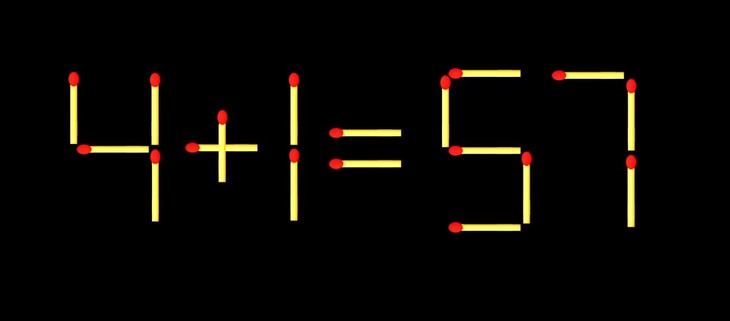 Thử tài IQ: Di chuyển một que diêm để 4+1=57 thành phép tính đúng - Ảnh 1.