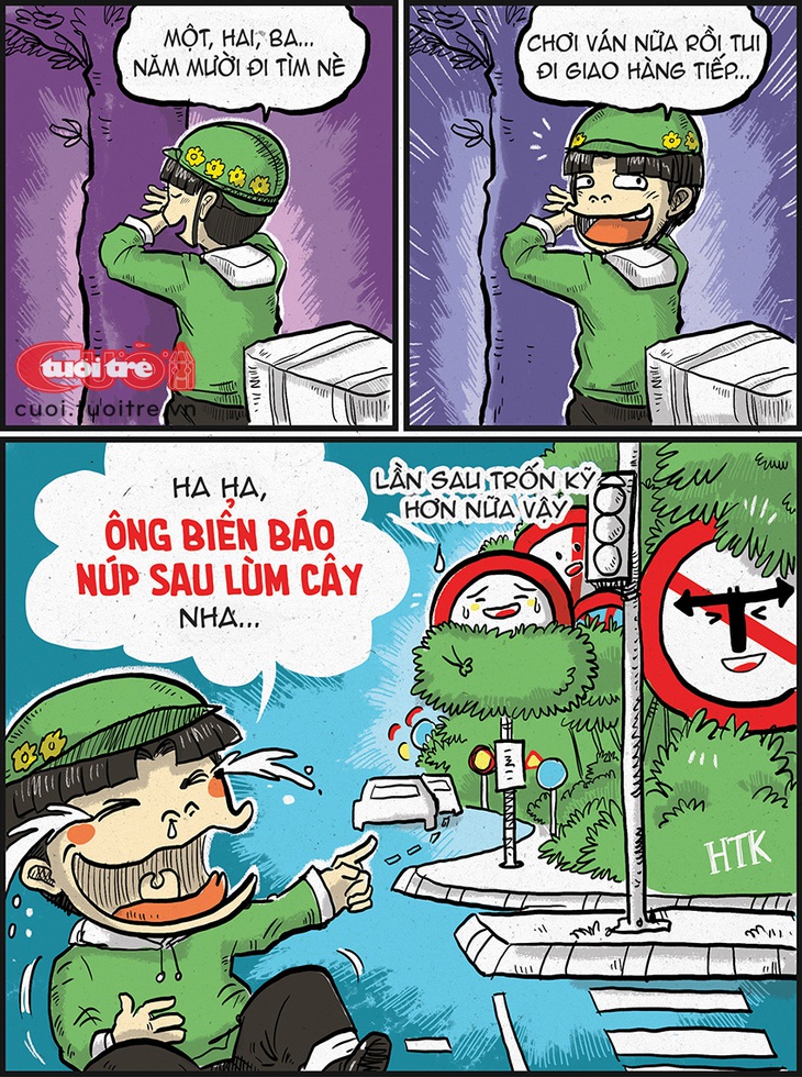 Shipper chơi ú òa với biển báo giao thông - Ảnh 1.