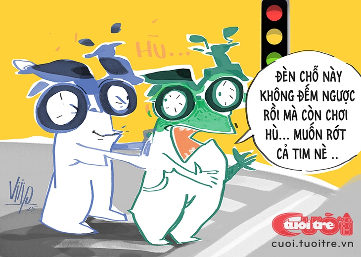 Xe máy hú hồn với đèn giao thông không đếm ngược - Ảnh 1.