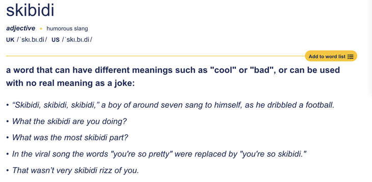 'Skibidi' được thêm vào từ điển Cambridge, biết nghĩa muốn 'á khẩu' luôn! - Ảnh 1.