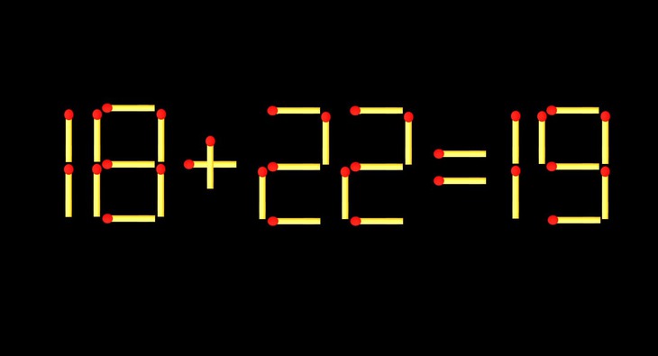 Thử tài IQ: Di chuyển một que diêm để 18+22=19 thành phép tính đúng - Ảnh 1.