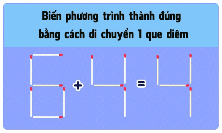 Hãy di chuyển 1 que diêm để có phép tính đúng - Ảnh 1.