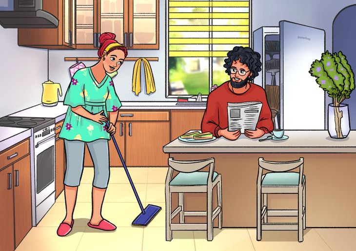 Tranh vợ trẻ tận tụy dọn dẹp nhà cửa có gì bất thường? - Ảnh 1.