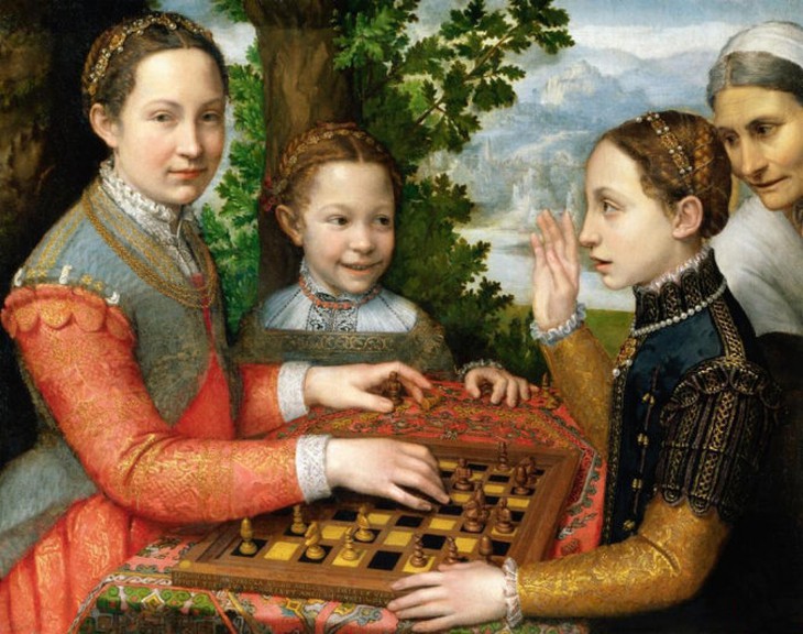 Ván cờ vua của Sofonisba Anguissola, vẽ năm 1555, kích thước 70cm x 94cm.