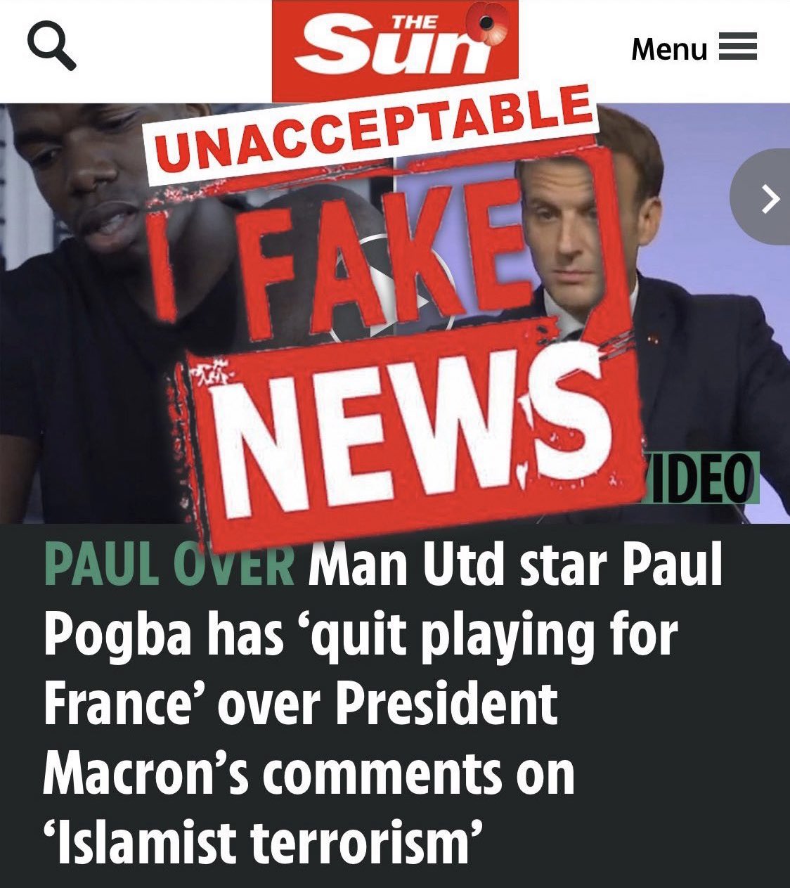 Pogba đăng đàn cho biết The Sun đã đưa tin giả