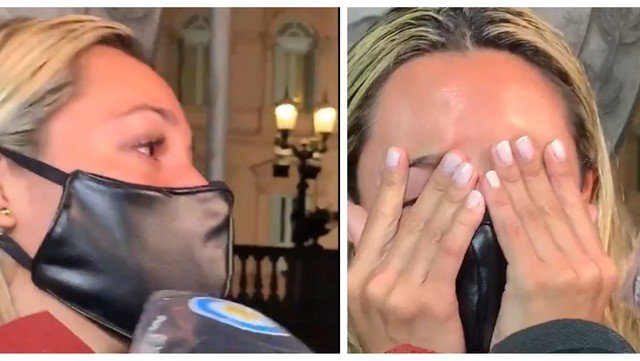 Rocio Oliva bật khóc khi đến nơi tổ chức tang lễ của huyền thoại Diego Maradona, nhưng không được người nhà của huyền thoại này cho vào. Ảnh: Ole.