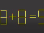 Di chuyển hai que diêm để 8+8=5 thành phép tính đúng