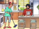 Tranh vợ trẻ tận tụy dọn dẹp nhà cửa có gì bất thường?
