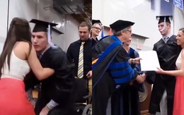 Chàng trai tật nguyền được người yêu dìu lên nhận bằng tốt nghiệp