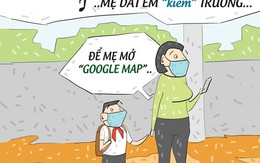 Ngày đầu tiên đến trường, mẹ vừa đi vừa bấm