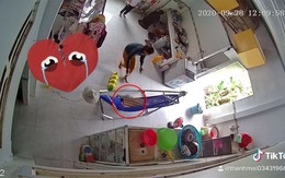 Thót tim cảnh em bé vài tháng tuổi ngủ dậy, nằm đu đưa bên mép võng