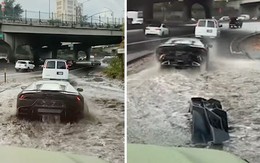 Siêu xe Lamborghini rớt cản sau vì chạy trên đường ngập