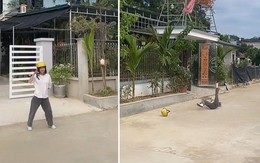 Cô gái chạy ngã sấp ngửa khi nghe tiếng chó sủa