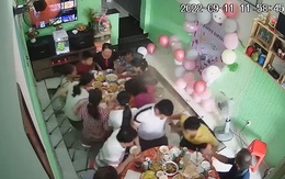 Cả nhà thót tim khi đang ăn cỗ bất ngờ nền nhà bị sụp