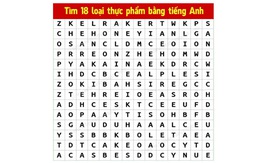 Câu đố chữ thách bạn tìm 18 loại thực phẩm bằng tiếng Anh