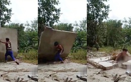 Chàng trai bị tường đè khi luyện 'Giáng long thần chưởng'