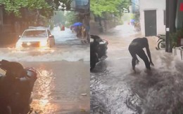 Ô tô hóa tàu ngầm đánh sóng tràn vào nhà hất ngã nam thanh niên