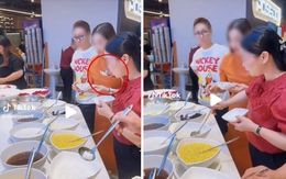 Xôn xao chị gái ăn buffet dùng muôi chè để nếm