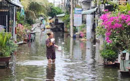 Triều cường dâng cao gây ngập đường và nhà dân ở Mỹ Tho