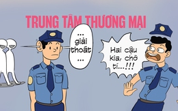 Bảo vệ trung tâm thương mại hú hồn với hai thanh niên đi tránh nóng