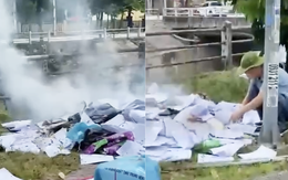 Giấy tờ, hồ sơ của bệnh viện được đem đốt bên bờ kênh